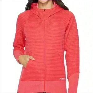 Brooks Womens Size XS Fly-By Hoodie Pink Full Zip Raglan Sleeve Pockets Ribbed